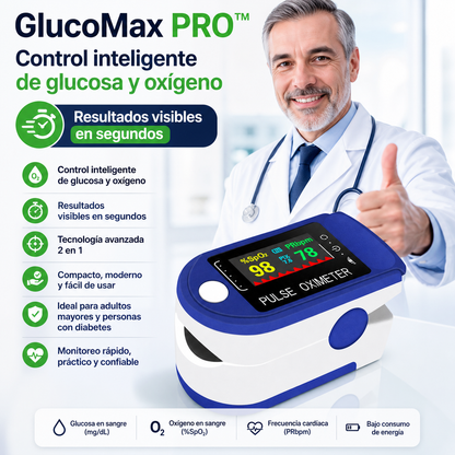 GLUCOMAX PRO™ - Oxímetro de Saturación de Alta Precisión Tecnología 2 en 1